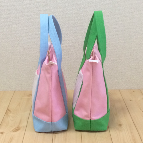 ハンドメイド•トートバッグ•手提げバッグ•グリーン•ドット柄
