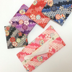 ボックスティッシュから詰替え　パタンと折りたたみ携帯ティッシュケース　二つ折り　和柄　花柄（ブルー・ピンク）　　54 10枚目の画像