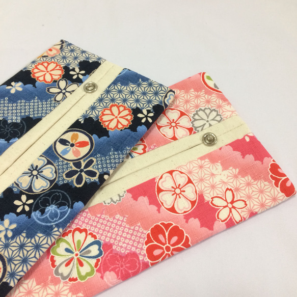 ボックスティッシュから詰替え　パタンと折りたたみ携帯ティッシュケース　二つ折り　和柄　花柄（ブルー・ピンク）　　54 2枚目の画像