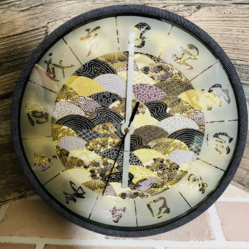 オリジナル　壁掛け　和菓子　時計 高級京都西陣織和柄オリジナル時計 25cm 掛け時計・置き時計 j.santa