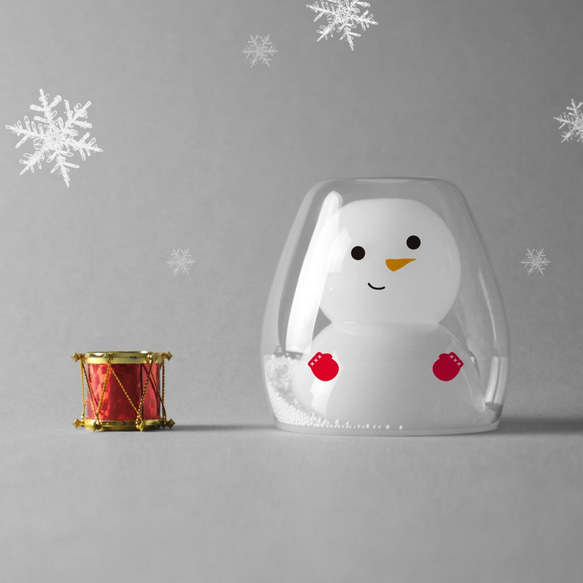 スペシャル早期割♡デザインダブルウォールグラス　クリスマス「ツリーと雪だるま」 2枚目の画像