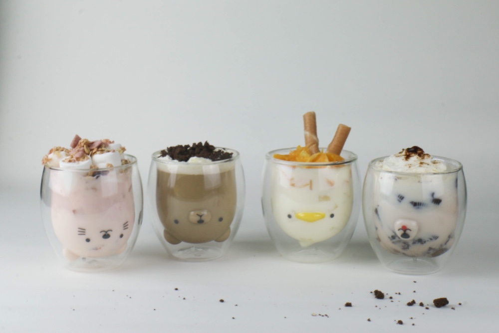 お得セット▼アニマル4種セット(いぬ・ねこ・くま・アあひる)▼耐熱グラス「120℃まで対応」