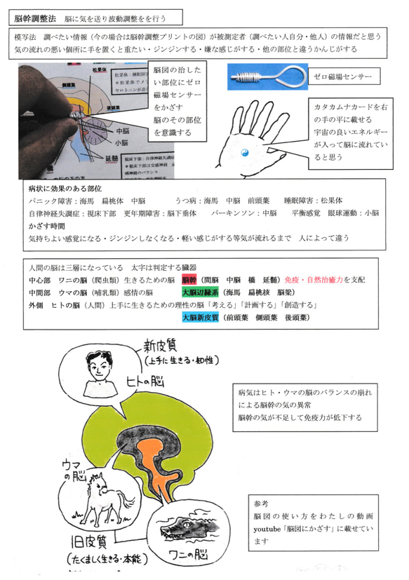 脳幹調整法　うつ　自律神経失調症　パニック障害等の脳の障害に 脳の気の流れが悪い箇所の波動調整を行う 1枚目の画像