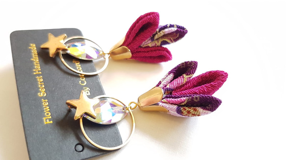 施華洛 Swarovski 手縫石和風紫色併花耳環 第2張的照片