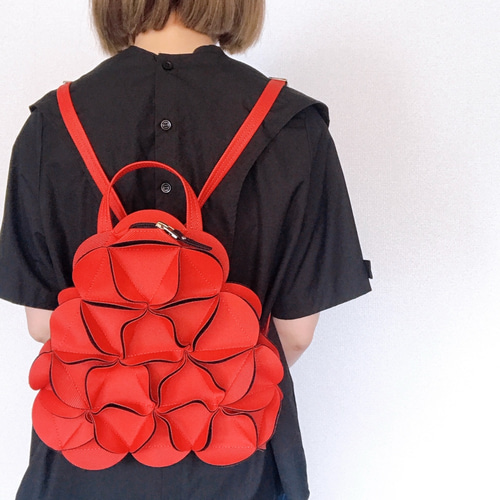 2Way幾何学的なお花のリュック・ショルダーバッグ-RED リュック
