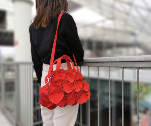 幾何学的なお花のミニボストンショルダーバッグ/6546RED ボストン