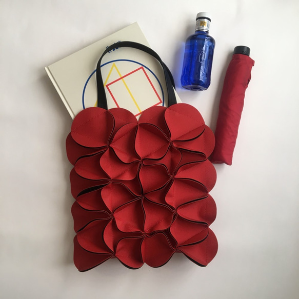 【Creema 限量幸運袋】幾何花朵長款托特包&amp;A5 筆記本套套/紅色 第5張的照片