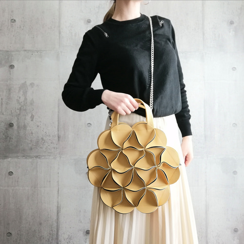 幾何学的なお花の丸いハンドバッグ/6547MUS ショルダーバッグ ELEMOOD