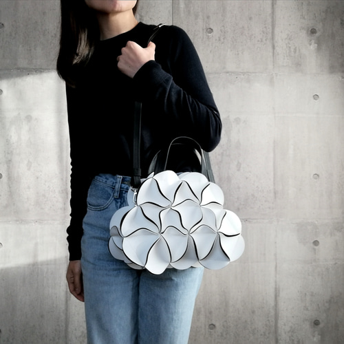幾何学的なお花のミニボストンショルダーバッグ/6546WHITE ボストン 