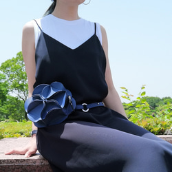 幾何学的なお花の2wayウエストバッグ/ポシェット/6535NAVY 3枚目の画像