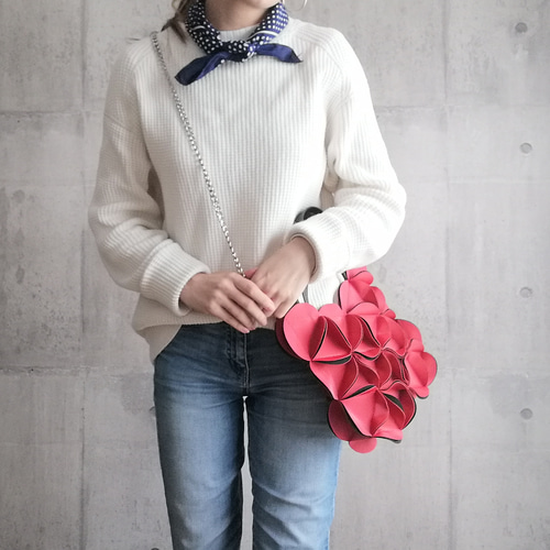 幾何学的なお花のバタフライハンドバッグ/6508RED ハンドバッグ