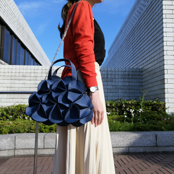 幾何学的なお花のミニボストンショルダーバッグ/6546BLACK TO