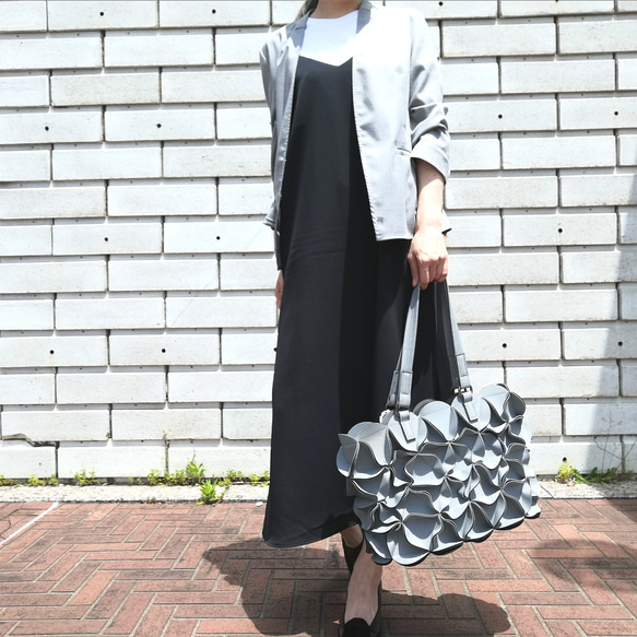 幾何学的なお花のジッパートートバッグ-GRAY トートバッグ