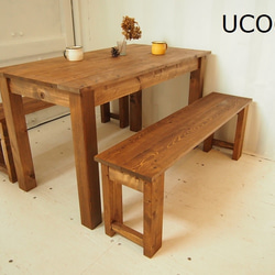 ダイニングテーブル【1200×800】（ダーク）アンティーク風・天然無垢材 1枚目の画像