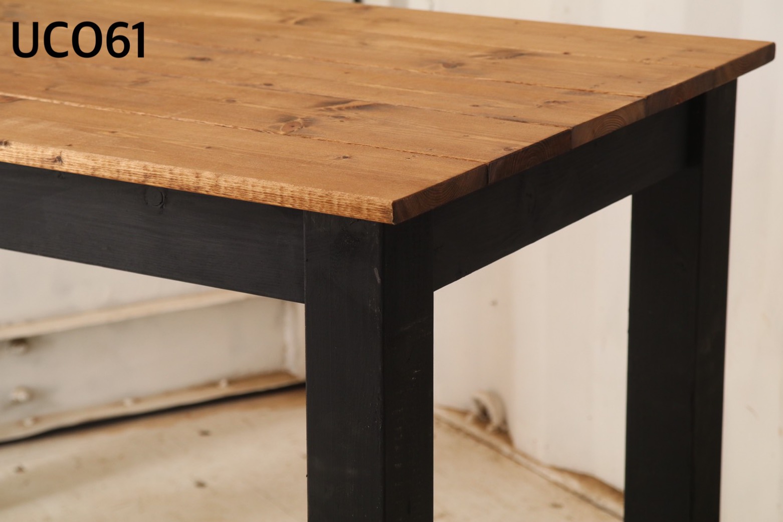 ダイニングテーブル【1500×700】（ツートン・ダーク×ブラック）アンティーク風・天然無垢材　黒