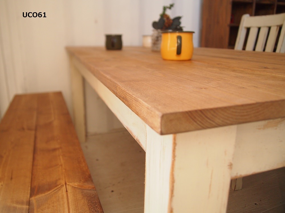 ダイニングテーブル【1500×700】（アンティーク加工・ミディアム×ホワイト）アンティーク風・天然無垢材