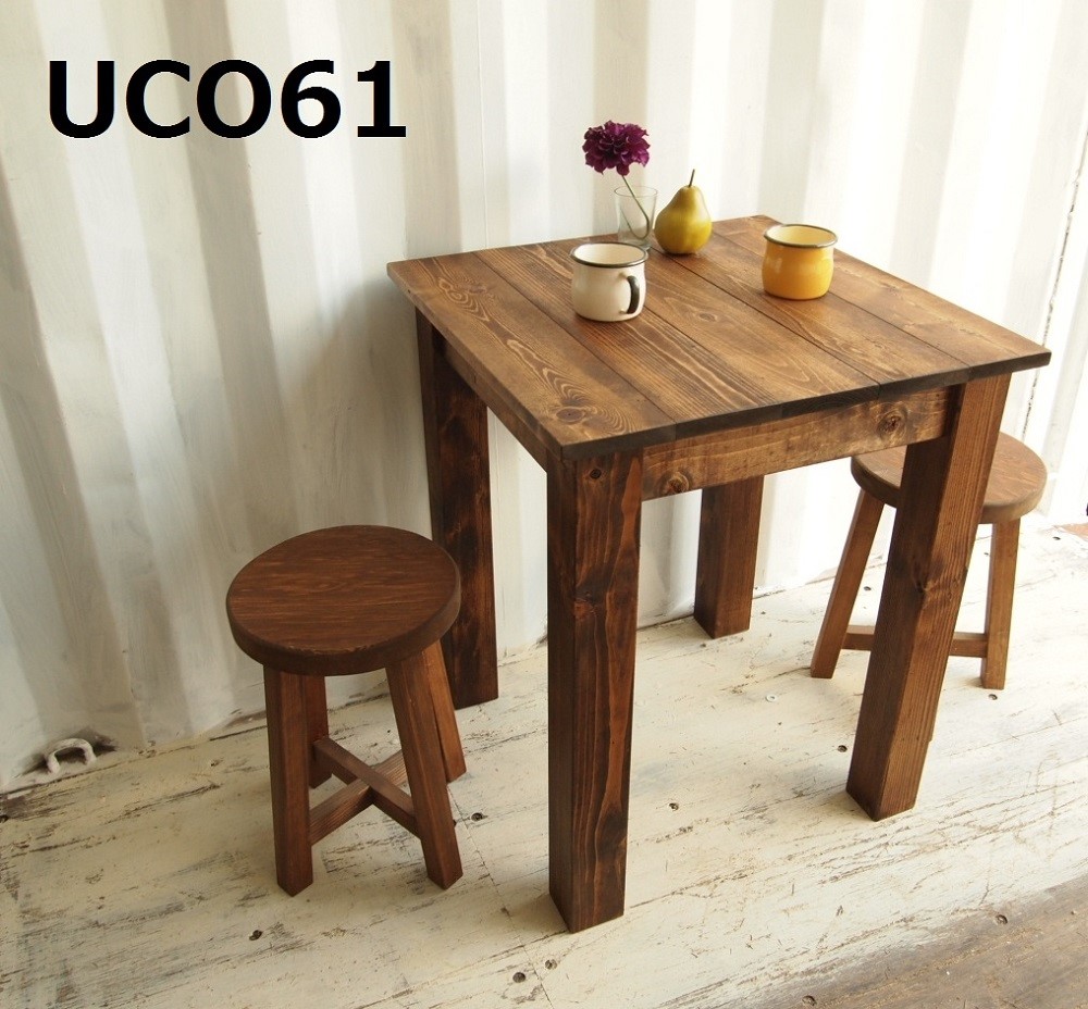 カフェテーブル【600×600】（ダーク）アンティーク風・天然無垢材