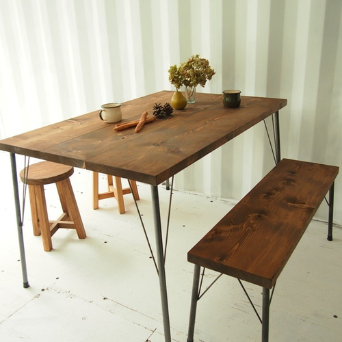 アイアン脚 ベンチ【900】（ダーク）アンティーク風・天然無垢材鉄脚