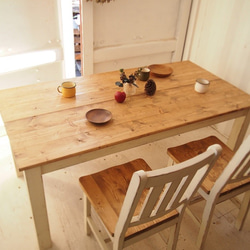 ダイニングテーブル【1700×800】(アンティーク加工・ミディアム×ホワイト）アンティーク風・天然無垢材 3枚目の画像