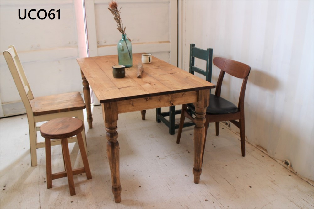 ろくろ脚 ダイニングテーブル　【1200×700】（ダーク）アンティーク風・天然無垢材