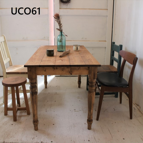 ろくろ脚 ダイニングテーブル 【1200×700】（ダーク）アンティーク風