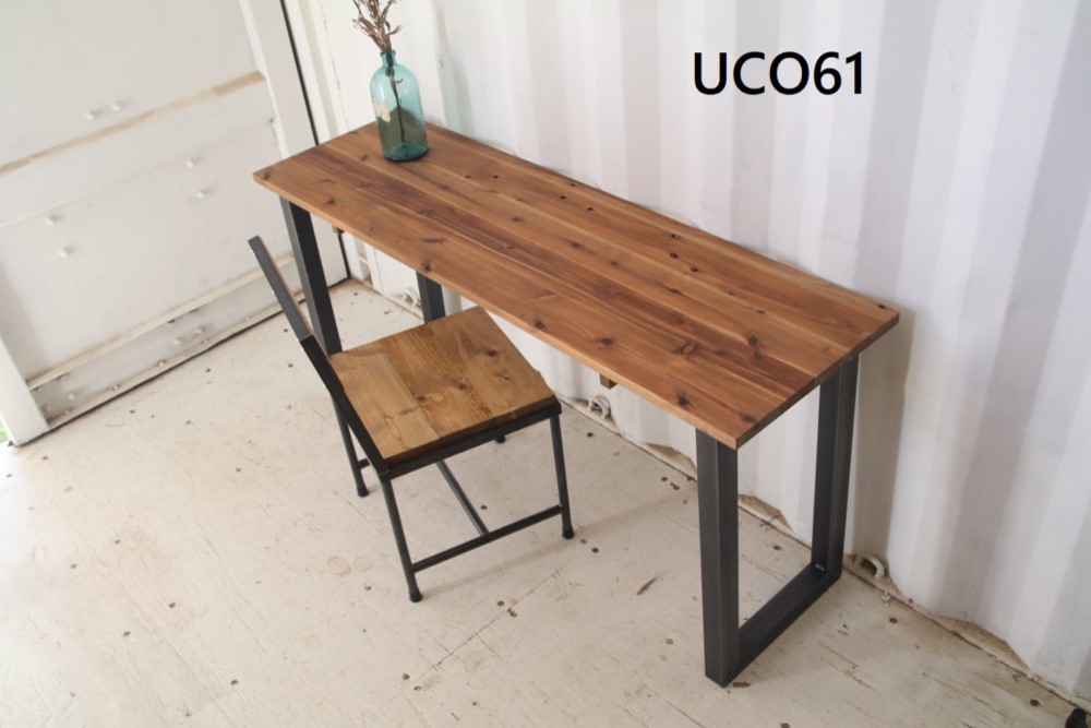 アイアン角脚・長机【1700】（ダーク）アンティーク風・天然無垢材・鉄脚