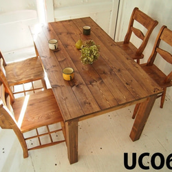 ダイニングテーブル【1300×800】（ダーク）アンティーク風・天然無垢材 机 家具 2枚目の画像