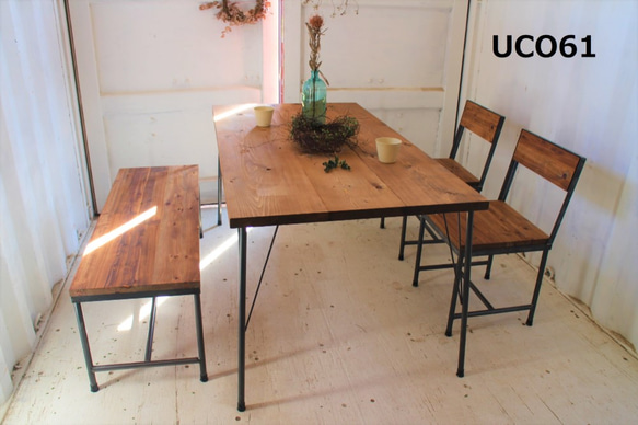 【sairing21様】アイアン脚ダイニングテーブル(1100×700)・幅広ベンチ(900)（ダーク）【高さ変更有】 1枚目の画像