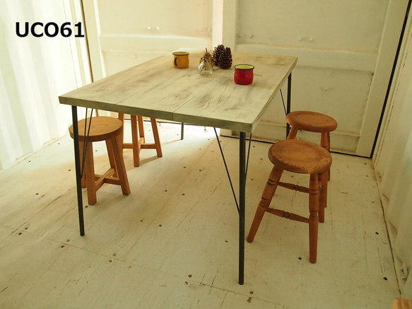 アイアン脚　ダイニングテーブル【1700×800】（シャビー）アンティーク風・天然無垢材・鉄脚 2枚目の画像