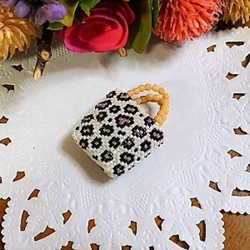 BS096 レシピ 【レオパード柄トート_ホワイト】 ビーズステッチ_  