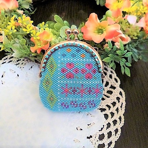 BS125 レシピ 【ハートの花】 ビーズステッチ_がま口コインケース 編み