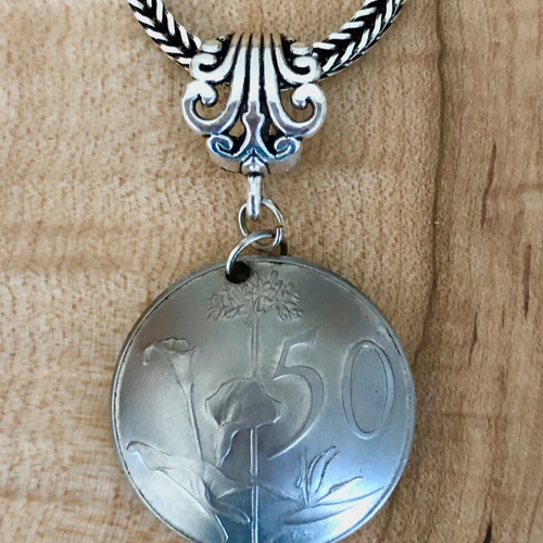 南アフリカ硬貨 コイン ペンダント 925 Silver 銀 ネックレス 