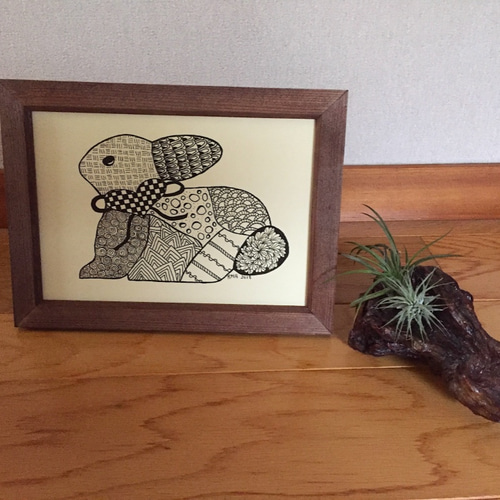 手描き絵画 手描き絵 ウサギ ゼンタングル風 イラスト DnR Originals 通販