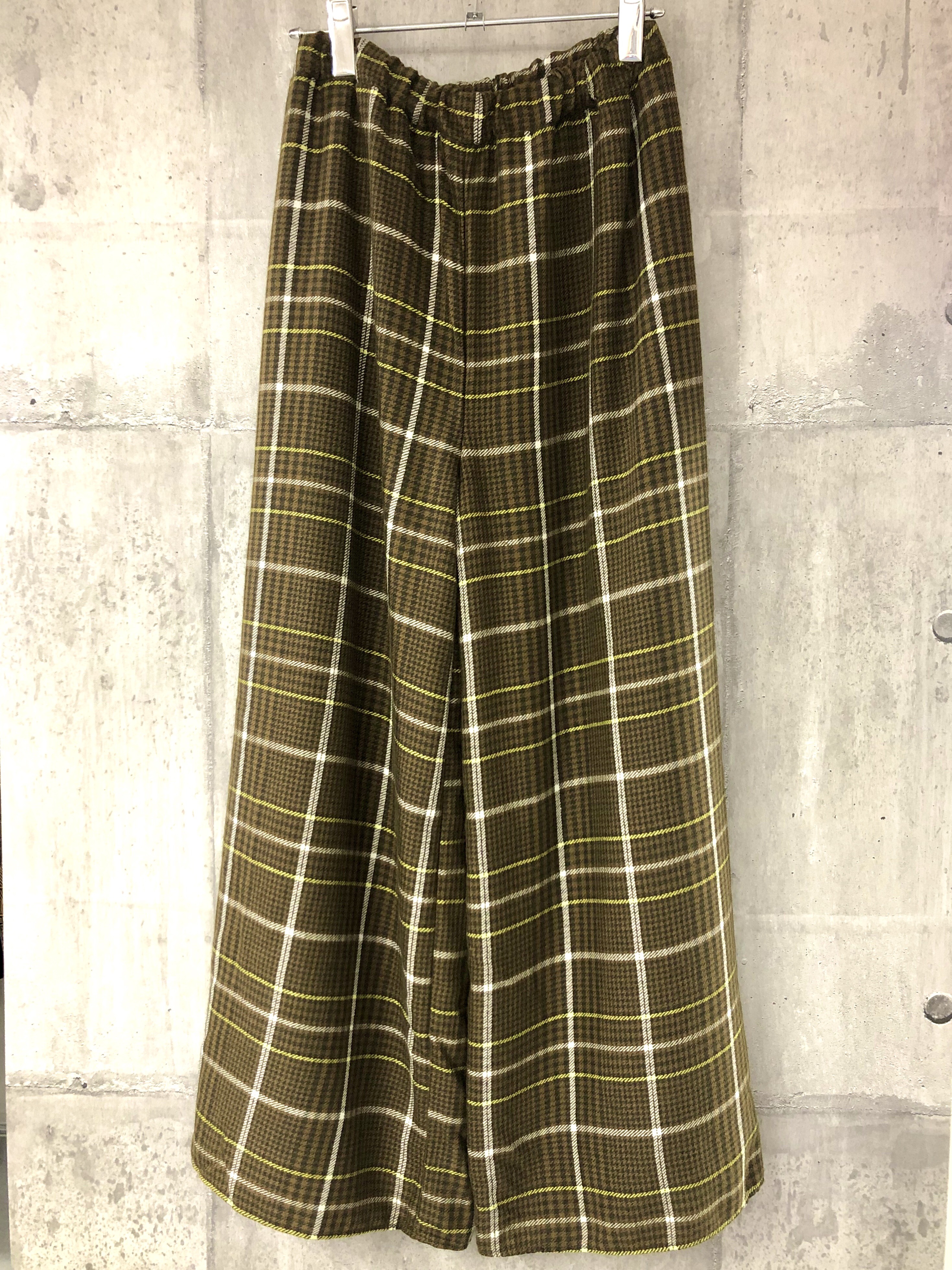 タータンチェック裏地付きワイドパンツ