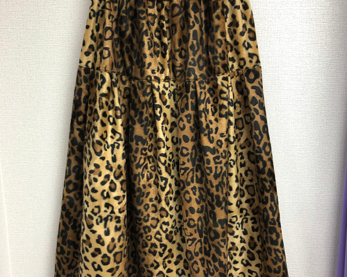 ヒョウ柄 フェイクファーフレアロングスカート/レオパード ロング