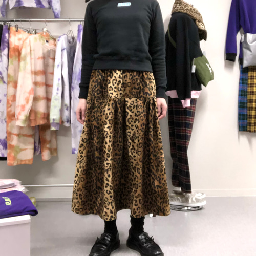 ヒョウ柄 フェイクファーフレアロングスカート/レオパード ロング