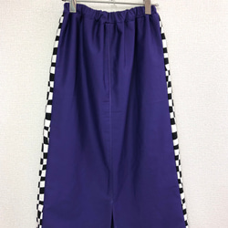ウェーブチェッカーフラッグ ×パープル　コットン スリットロングスカート 3枚目の画像