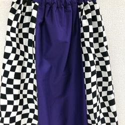ウェーブチェッカーフラッグ ×パープル　コットン スリットロングスカート 4枚目の画像