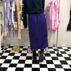 ウェーブチェッカーフラッグ ×パープル　コットン スリットロングスカート 6枚目の画像
