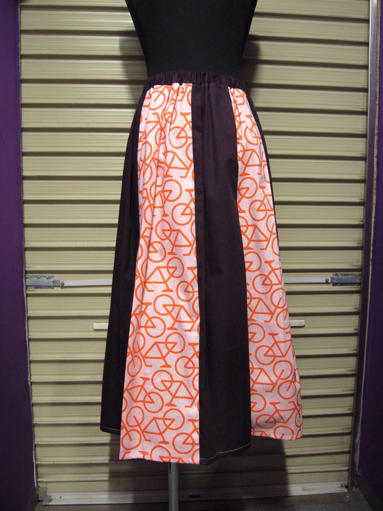 自転車柄×紫　フレアプリーツスカート