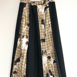 タータンチェック　犬柄プリント　ミックス　フレアプリーツスカート:フリーサイズ 1枚目の画像