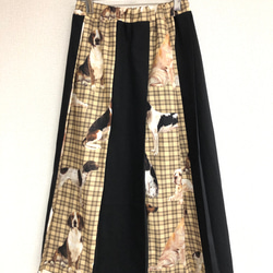 タータンチェック　犬柄プリント　ミックス　フレアプリーツスカート:フリーサイズ 4枚目の画像