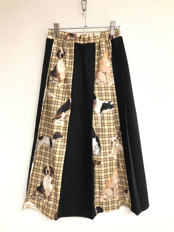 タータンチェック　犬柄プリント　ミックス　フレアプリーツスカート:フリーサイズ 4枚目の画像