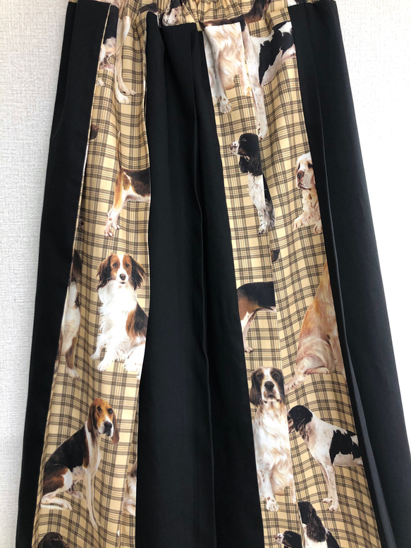 タータンチェック　犬柄プリント　ミックス　フレアプリーツスカート:フリーサイズ 5枚目の画像