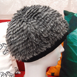 ボーダーフェイクファーベレー帽:ダークグレー 4枚目の画像