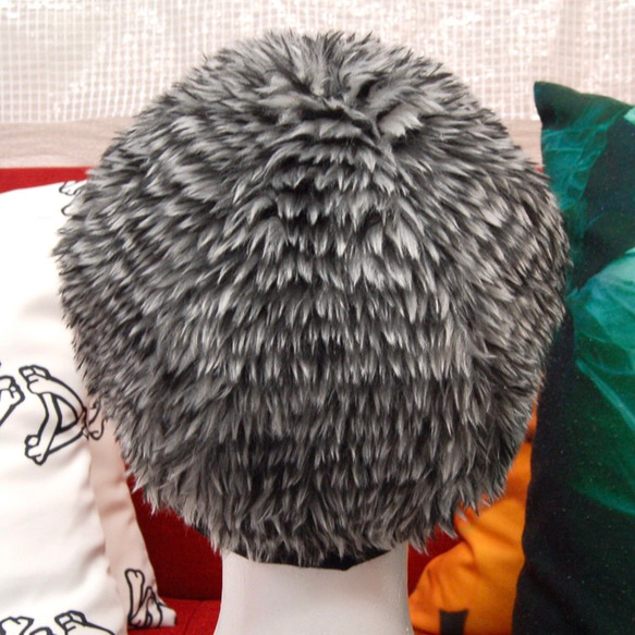 ボーダーフェイクファーベレー帽:ダークグレー 5枚目の画像