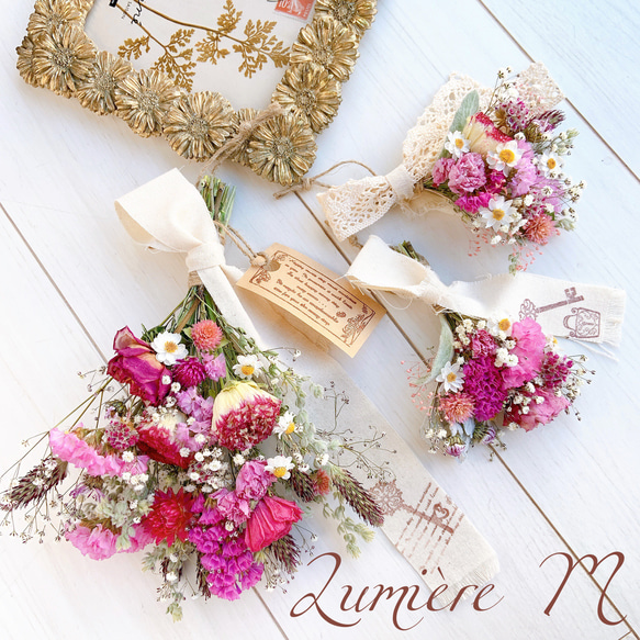 ドライフラワースワッグ3点セット◇mauve pink◇ナチュラル ブーケ 
