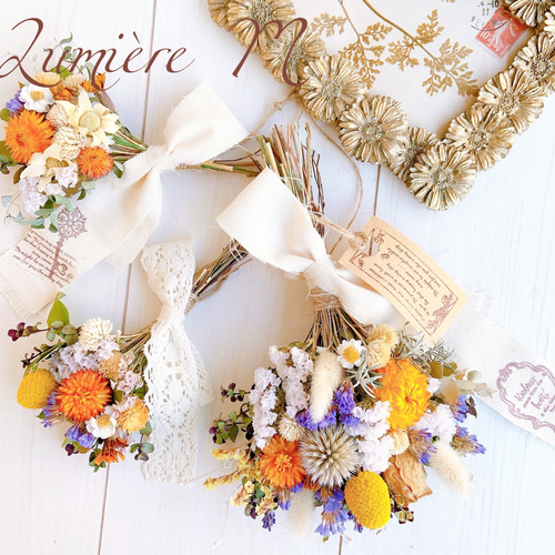 ドライフラワースワッグ3点セット◇antique yellow & lavender