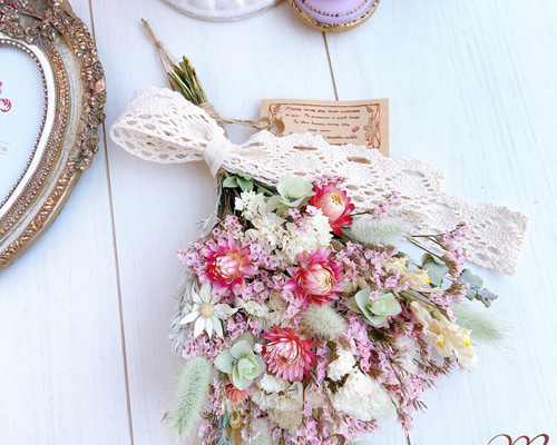 ふんわりピンクのドライフラワースワッグ◇pink & white◇ナチュラル