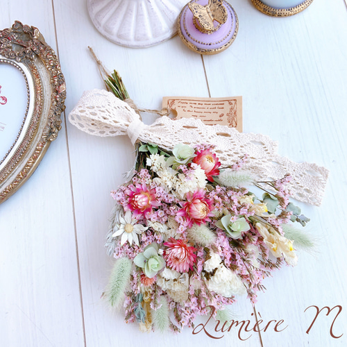 ふんわりピンクのドライフラワースワッグ◇pink & white◇ナチュラル